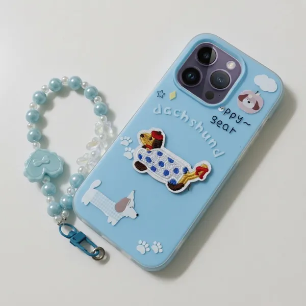 Cute_Dachshund_Puppy_With_Beaded_Wrist_Strap_Case_Cover_for_iPhone_14_Pro_Max
