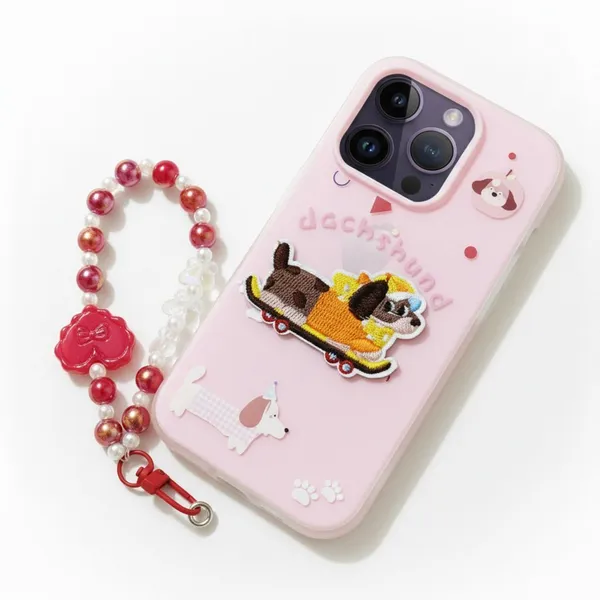 Cute_Dachshund_Puppy_With_Beaded_Wrist_Strap_Case_Cover_for_iPhone_14_Pro_Max