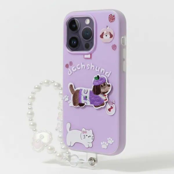 Cute_Dachshund_Puppy_With_Beaded_Wrist_Strap_Case_Cover_for_iPhone_14_Pro