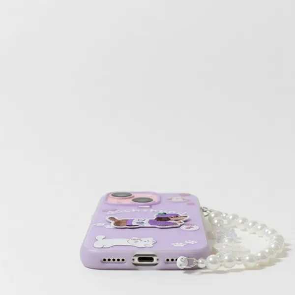 Cute_Dachshund_Puppy_With_Beaded_Wrist_Strap_Case_Cover_for_iPhone_14_Plus_And_iPhone_15_Plus
