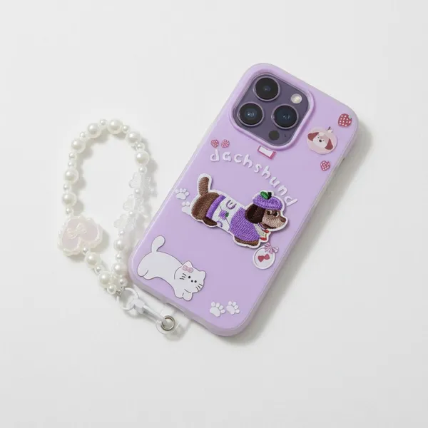 Cute_Dachshund_Puppy_With_Beaded_Wrist_Strap_Case_Cover_for_iPhone_15_Pro