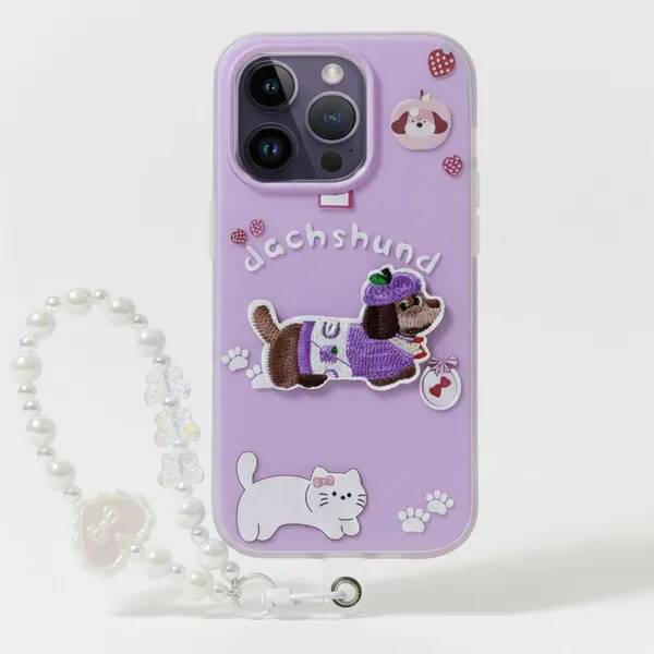 Cute_Dachshund_Puppy_With_Beaded_Wrist_Strap_Case_Cover_for_iPhone_15_Pro