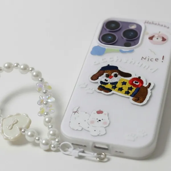 Cute_Dachshund_Puppy_With_Beaded_Wrist_Strap_Case_Cover_for_iPhone_15_Pro