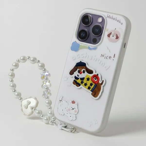 Cute_Dachshund_Puppy_With_Beaded_Wrist_Strap_Case_Cover_for_iPhone_15_Pro