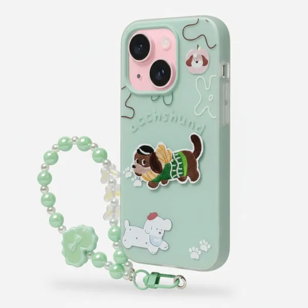 Cute_Dachshund_Puppy_With_Beaded_Wrist_Strap_Case_Cover_for_iPhone_15