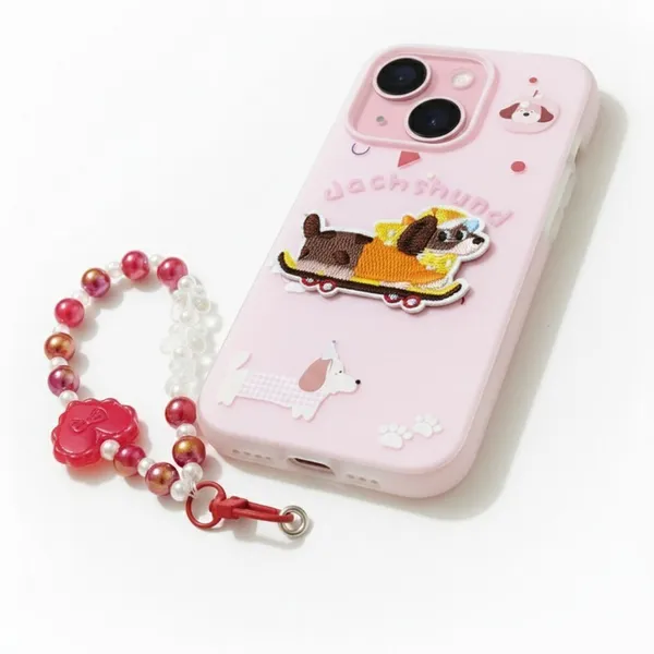Cute_Dachshund_Puppy_With_Beaded_Wrist_Strap_Case_Cover_for_iPhone_15