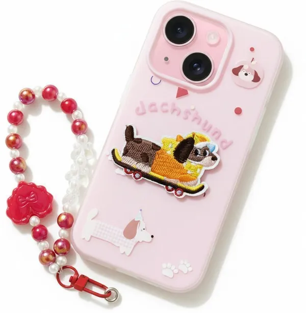 Cute_Dachshund_Puppy_With_Beaded_Wrist_Strap_Case_Cover_for_iPhone_15