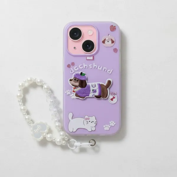 Cute_Dachshund_Puppy_With_Beaded_Wrist_Strap_Case_Cover_for_iPhone_15