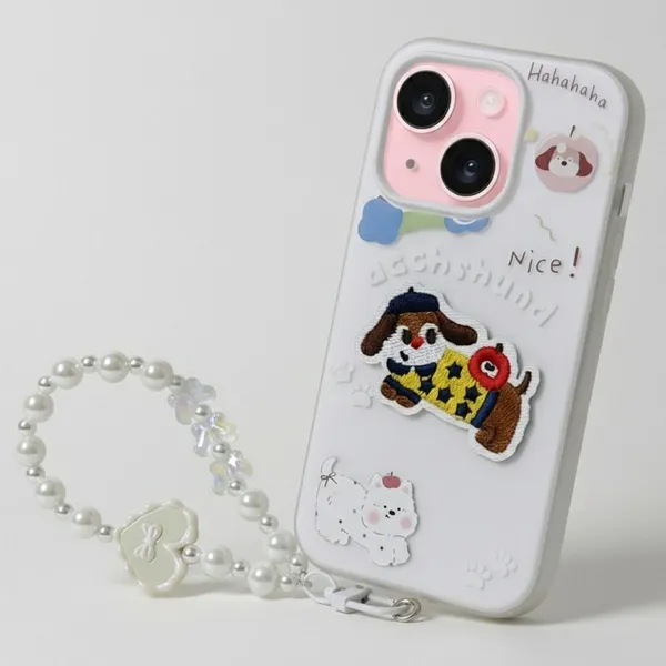 Cute_Dachshund_Puppy_With_Beaded_Wrist_Strap_Case_Cover_for_iPhone_15