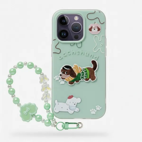 Cute_Dachshund_Puppy_With_Beaded_Wrist_Strap_Case_Cover_for_iPhone_16_Pro_Max