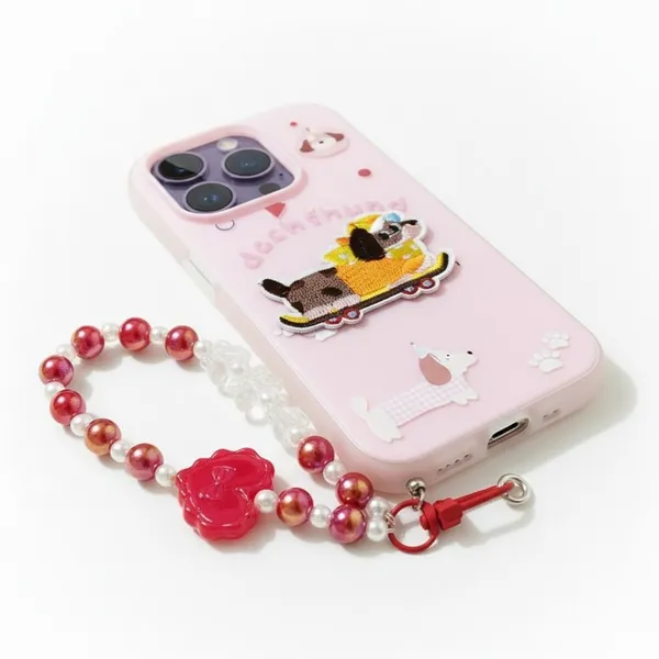 Cute_Dachshund_Puppy_With_Beaded_Wrist_Strap_Case_Cover_for_iPhone_16_Pro_Max