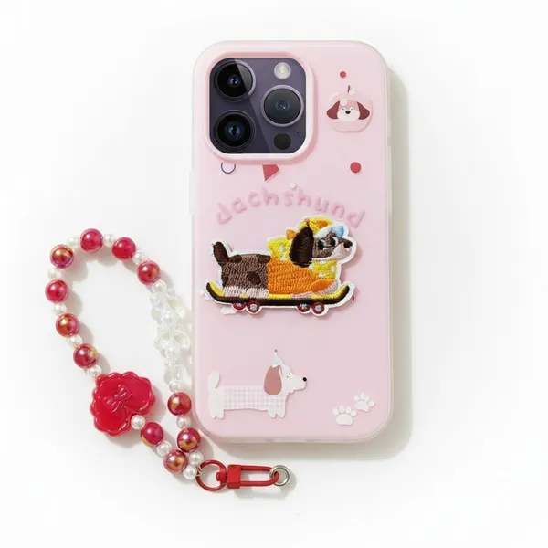 Cute_Dachshund_Puppy_With_Beaded_Wrist_Strap_Case_Cover_for_iPhone_16_Pro_Max
