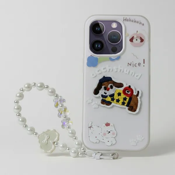 Cute_Dachshund_Puppy_With_Beaded_Wrist_Strap_Case_Cover_for_iPhone_16_Pro_Max