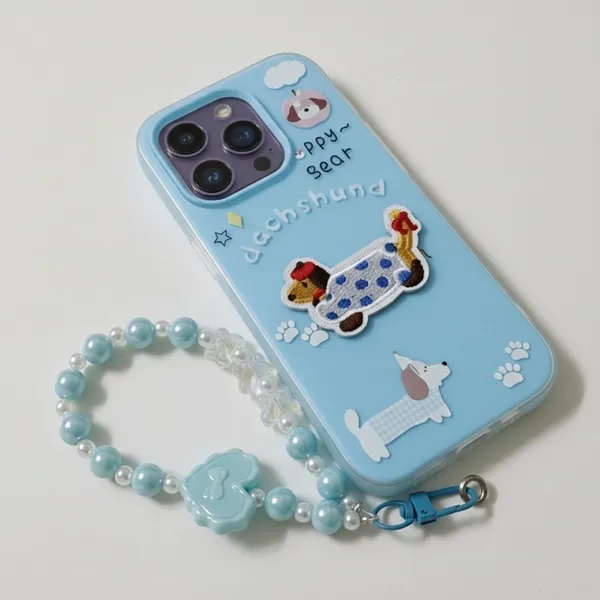 Cute_Dachshund_Puppy_With_Beaded_Wrist_Strap_Case_Cover_for_iPhone_16_Pro