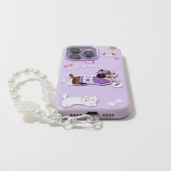 Cute_Dachshund_Puppy_With_Beaded_Wrist_Strap_Case_Cover_for_iPhone_16_Pro