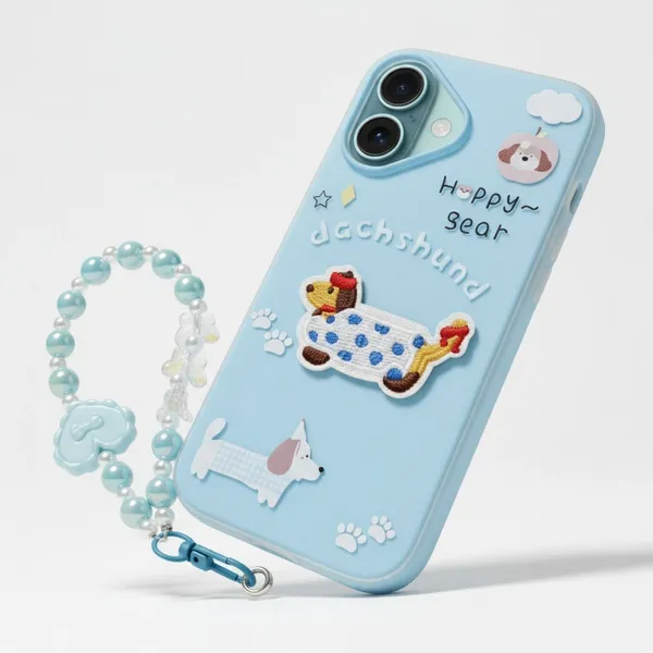 Cute_Dachshund_Puppy_With_Beaded_Wrist_Strap_Case_Cover_for_iPhone_16