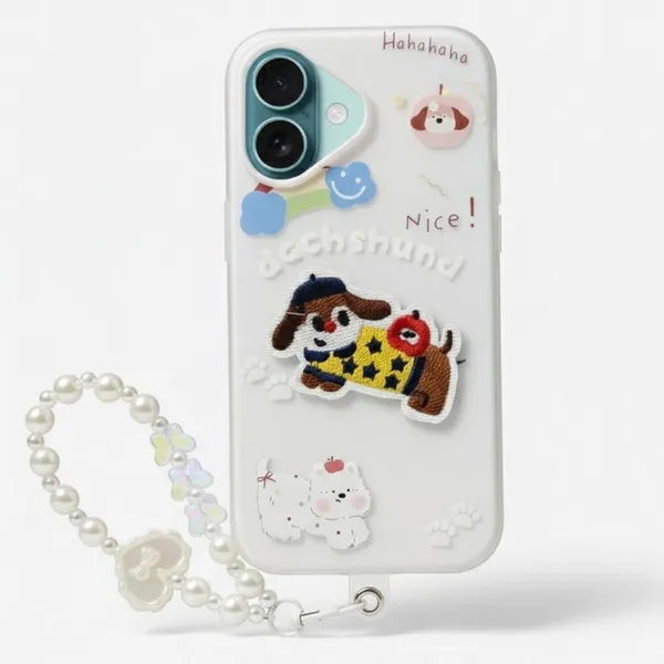 Cute_Dachshund_Puppy_With_Beaded_Wrist_Strap_Case_Cover_for_iPhone_16