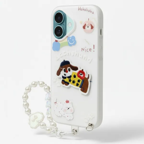 Cute_Dachshund_Puppy_With_Beaded_Wrist_Strap_Case_Cover_for_iPhone_16