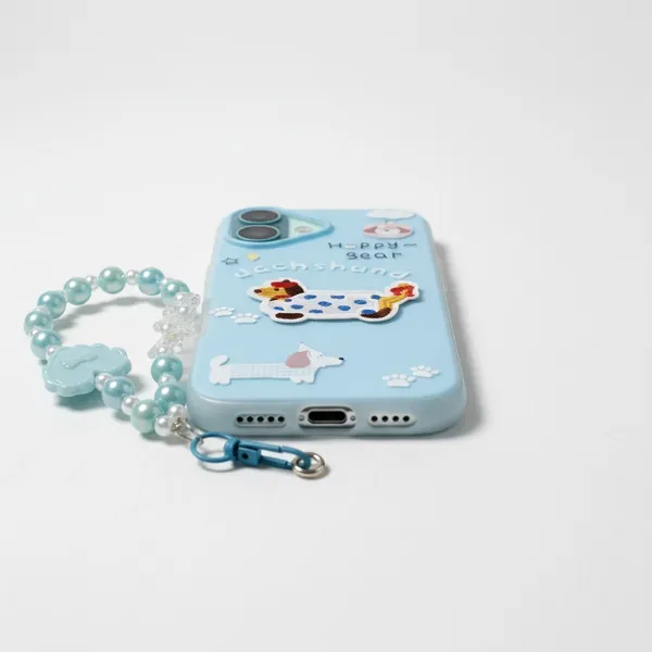 Cute_Dachshund_Puppy_With_Beaded_Wrist_Strap_Case_Cover_for_iPhone_16_Plus