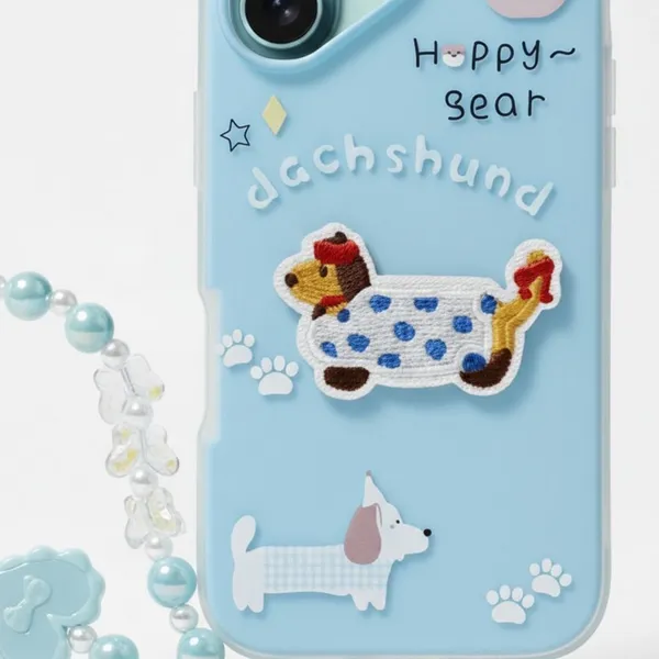 Cute_Dachshund_Puppy_With_Beaded_Wrist_Strap_Case_Cover_for_iPhone_16_Plus