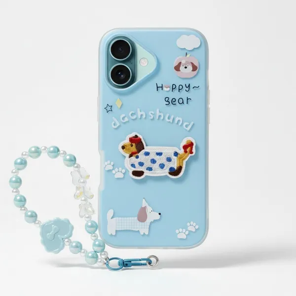 Cute_Dachshund_Puppy_With_Beaded_Wrist_Strap_Case_Cover_for_iPhone_16_Plus