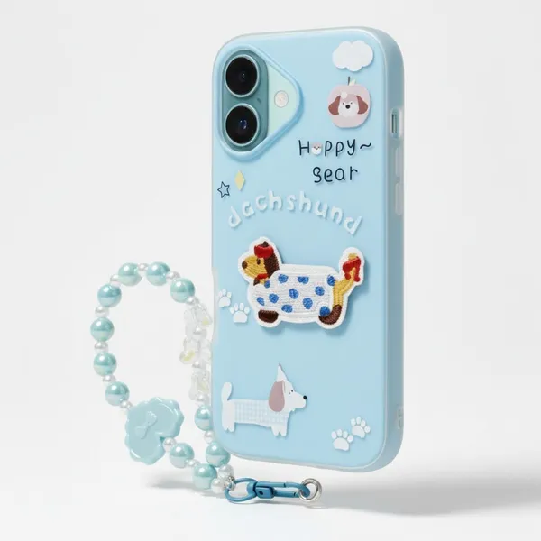 Cute_Dachshund_Puppy_With_Beaded_Wrist_Strap_Case_Cover_for_iPhone_16_Plus