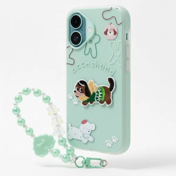 Cute_Dachshund_Puppy_With_Beaded_Wrist_Strap_Case_Cover_for_iPhone_16_Plus