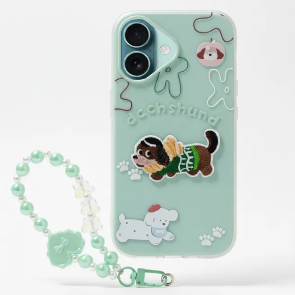 Cute_Dachshund_Puppy_With_Beaded_Wrist_Strap_Case_Cover_for_iPhone_16_Plus