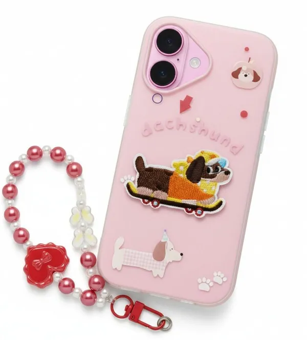 Cute_Dachshund_Puppy_With_Beaded_Wrist_Strap_Case_Cover_for_iPhone_16_Plus