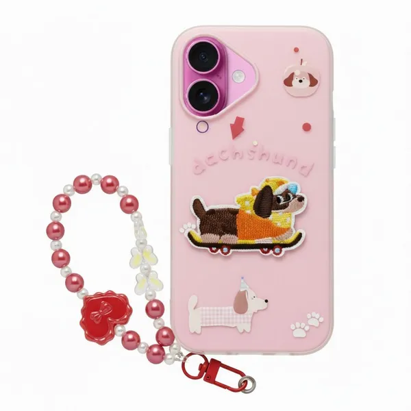 Cute_Dachshund_Puppy_With_Beaded_Wrist_Strap_Case_Cover_for_iPhone_16_Plus