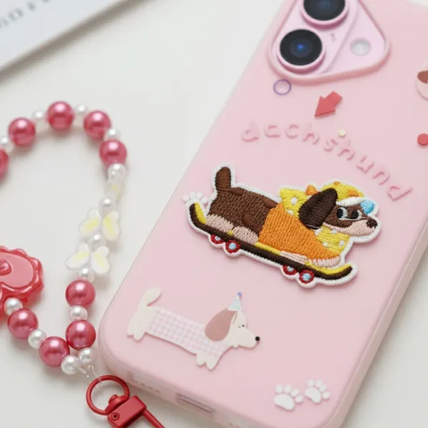 Cute_Dachshund_Puppy_With_Beaded_Wrist_Strap_Case_Cover_for_iPhone_16_Plus