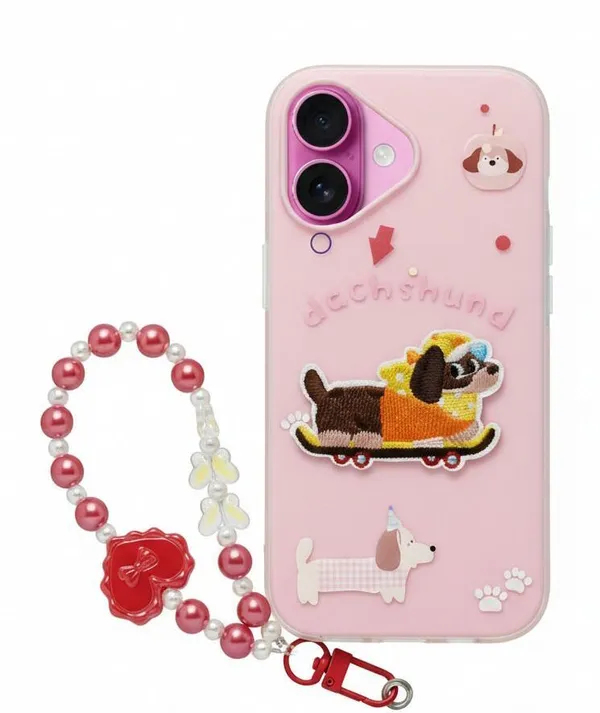 Cute_Dachshund_Puppy_With_Beaded_Wrist_Strap_Case_Cover_for_iPhone_16_Plus