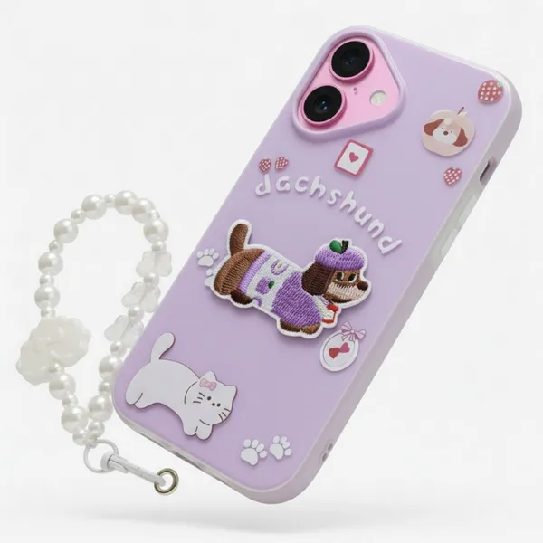 Cute_Dachshund_Puppy_With_Beaded_Wrist_Strap_Case_Cover_for_iPhone_16_Plus