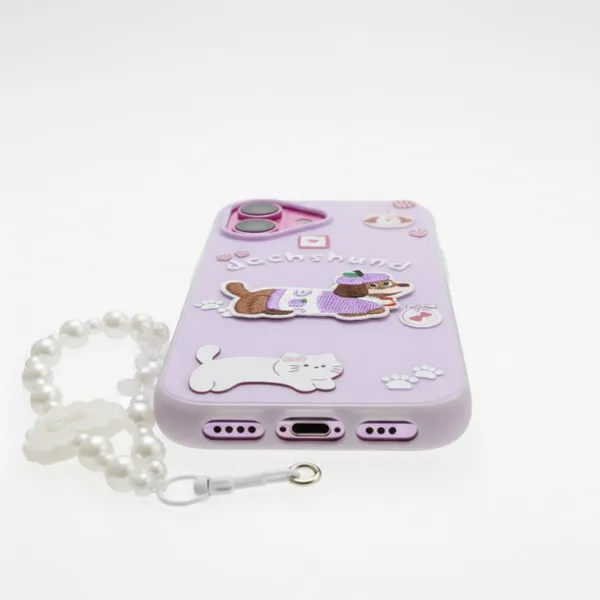 Cute_Dachshund_Puppy_With_Beaded_Wrist_Strap_Case_Cover_for_iPhone_16_Plus