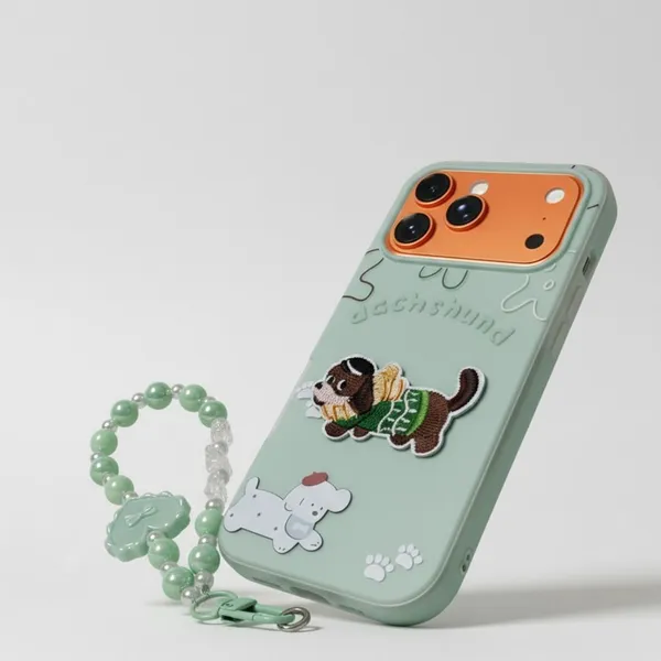 Cute_Dachshund_Puppy_With_Beaded_Wrist_Strap_Case_Cover_for_iPhone_17_Pro