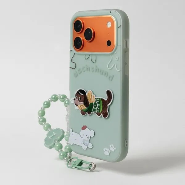 Cute_Dachshund_Puppy_With_Beaded_Wrist_Strap_Case_Cover_for_iPhone_17_Pro