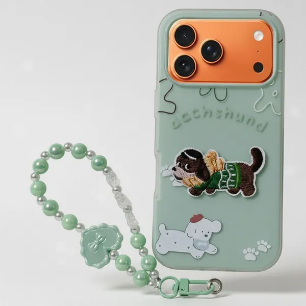 Cute_Dachshund_Puppy_With_Beaded_Wrist_Strap_Case_Cover_for_iPhone_17_Pro