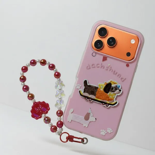 Cute_Dachshund_Puppy_With_Beaded_Wrist_Strap_Case_Cover_for_iPhone_17_Pro