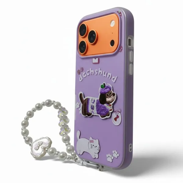 Cute_Dachshund_Puppy_With_Beaded_Wrist_Strap_Case_Cover_for_iPhone_17_Pro