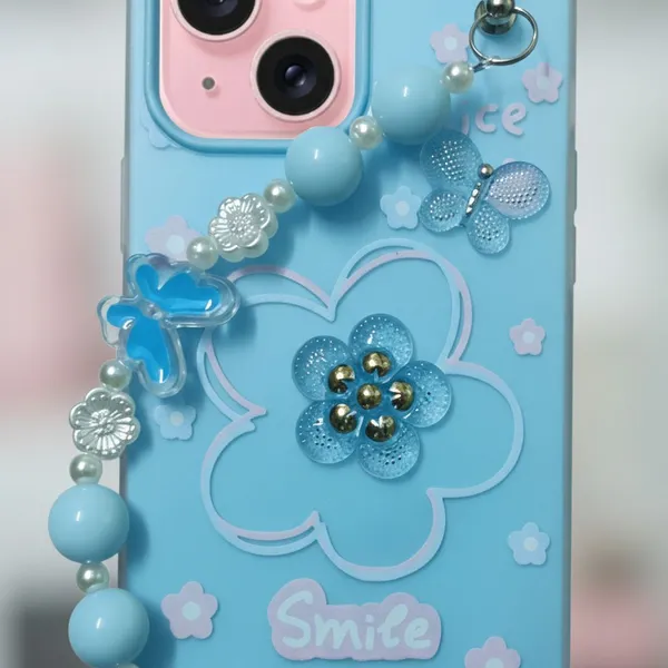 3D_Flower_Aesthetic_Butterfly_Charm_Strap_Case_Cover_for_iPhone_13_And_iPhone_14