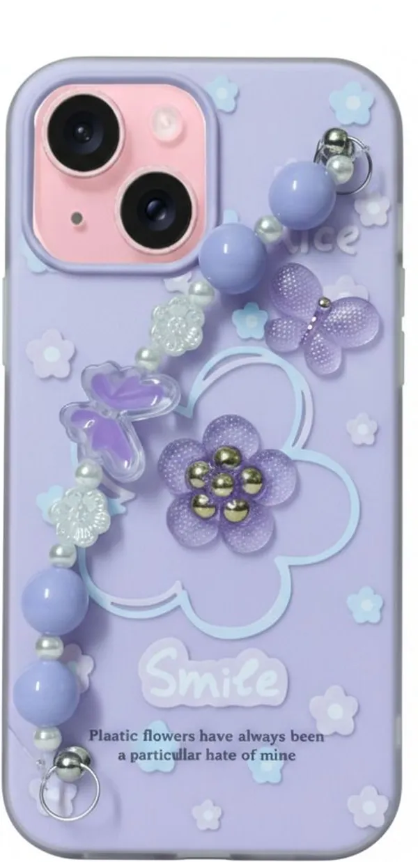 3D_Flower_Aesthetic_Butterfly_Charm_Strap_Case_Cover_for_iPhone_13_And_iPhone_14