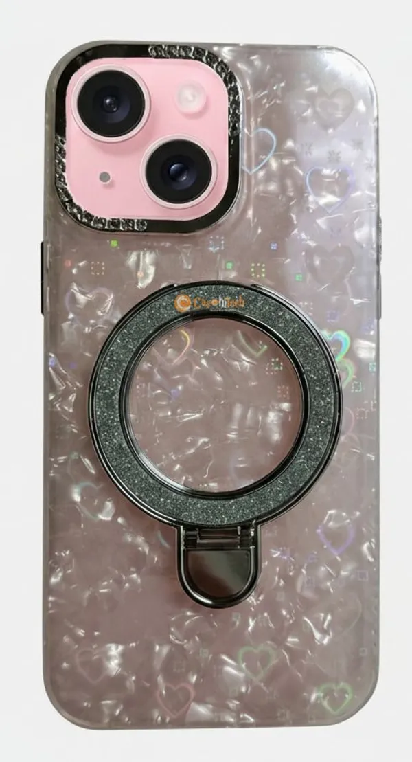 Pearl_Holographic_Heart,_Glitter_Ring_Stand_Magsafe_Case_Cover_for_iPhone_14_Plus