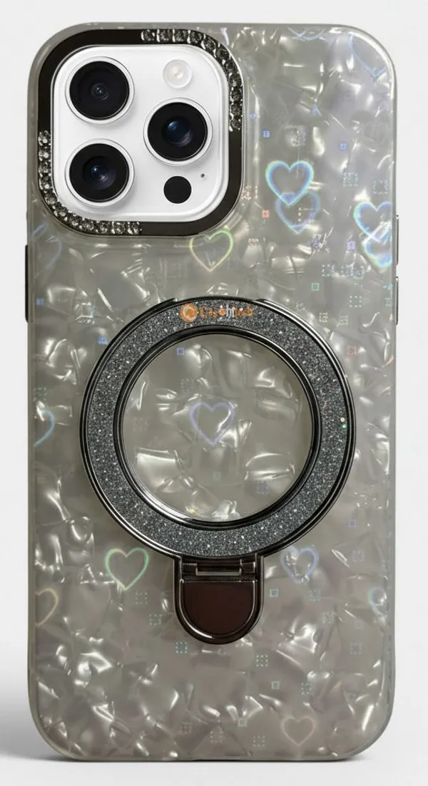 Pearl_Holographic_Heart,_Glitter_Ring_Stand_Magsafe_Case_Cover_for_iPhone_15_Pro