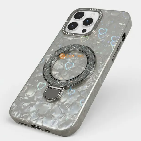 Pearl_Holographic_Heart,_Glitter_Ring_Stand_Magsafe_Case_Cover_for_iPhone_15_Pro