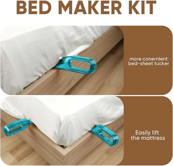 2_Pcs_Mattress_Lifter_Stand_&_New_Bed_Sheet_Tucker_Tool_Durable_and_Efficient/Ergonomic_Handle/Relieves_Back_Pain/Easy_Bed_Making_Tool_Can_Tuck_Sheets/Holds_Mattress_Wedge_Elevator