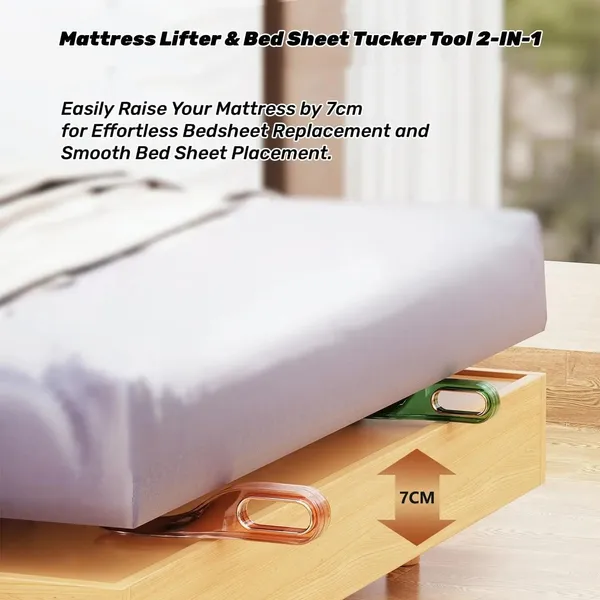 2_Pcs_Mattress_Lifter_Stand_&_New_Bed_Sheet_Tucker_Tool_Durable_and_Efficient/Ergonomic_Handle/Relieves_Back_Pain/Easy_Bed_Making_Tool_Can_Tuck_Sheets/Holds_Mattress_Wedge_Elevator