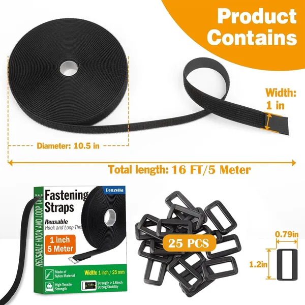 Hook_And_Loop_Straps_With_25_Buckles,_Adjustable_Velcro_Ties_For_Cable_Cord_And_Wire_Organizer,_Multipurpose_Hook_And_Loop_Securing_Fastener_Ties,_Free_Cut_Length,_Reusable_Cinch_Strap(5M_X_1In)
