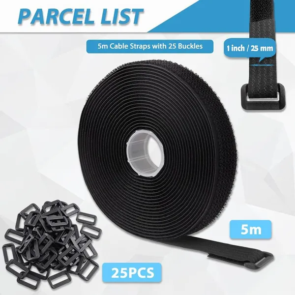 Hook_And_Loop_Straps_With_25_Buckles,_Adjustable_Velcro_Ties_For_Cable_Cord_And_Wire_Organizer,_Multipurpose_Hook_And_Loop_Securing_Fastener_Ties,_Free_Cut_Length,_Reusable_Cinch_Strap(5M_X_1In)