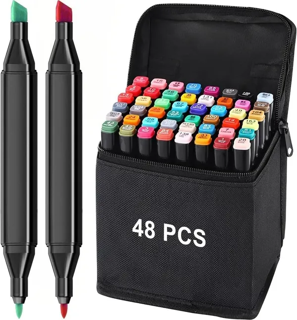 48_Pcs_Dual_Tip_Alcohol_Marker'S_Set,_Non-Toxic_Art_Supplie'S_For_Kid'S_And_Adult'S,_Book'S_Pen_With_Carry_Case_Set_Colour_Broad_Drawing_Sketching_(48)