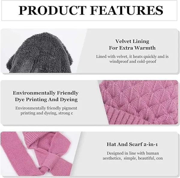2-In-1_Winter_Beanie_Hat_With_Scarf_–_Warm_Knitted_Cap_With_Integrated_Ear_Protection,_Windproof_Stretchy_Scarf_Hat_For_Women_(1Pc,_Multicolor)